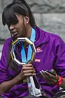 27 June 2015; Romelda Aiken with the ANZ Championship Challenge Trophy.