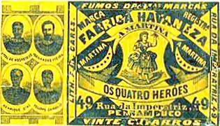 Cigarette box with tribute to the four heroes of the Pernambucan Insurrection.