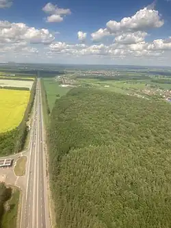 R240 Federal Highway and Lokotki settlement at right from a passenger plane