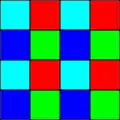 The RGBE array uses a fourth color, cyan, as well as red, green and blue