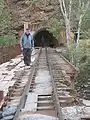 A rail bridge over the Oued Mouloula river, connecting mine entrances on opposite sides of the narrow valley at El Ahouli, to a discharge point. 4-11-08