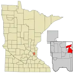 Location of the city of White Bear Lakewithin Ramsey and Washington Countiesin the state of Minnesota