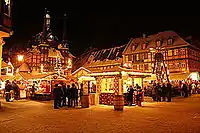 Town hall and Christmas market at night