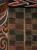 closeup of tukutuku panel in earthy colours with a rectangular pattern