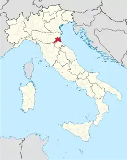 Map highlighting the location of the province of Ravenna in Italy