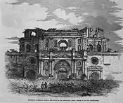 Sketch from the ca. 1840.  Notice how the façade had survived the earthquakes relatively well.