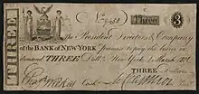 Bank of New York 3 dollar banknote