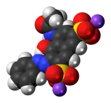 Space-filling model of the Red 2G molecule as a sodium salt