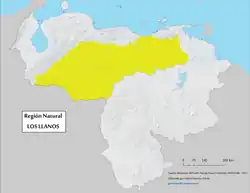 Geographic map of Los Llanos natural region.