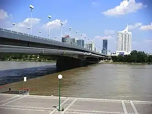 Reichsbrücke, seen from the right bank of the Danube