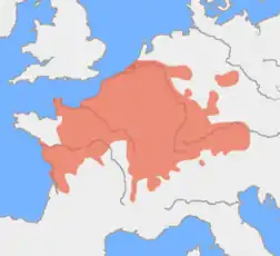 Row graves present in southern Netherlands, Belgium northern France, parts of Bordeaux-region, Burgundy, Alamannia and 'enclave' in Germany