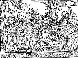 Engraving depicting the capture of Nancy through Duke René II of Lorraine in 1477