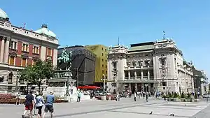 Republic Square with the statue of Prince Mihailo