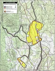 Map shows core area of Resaca battlefield.