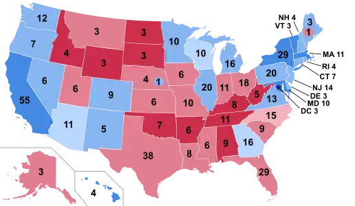 Results by state, shaded according to winning candidate's percentage of the vote