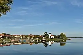 Rhodes, with the Stock pond in the foreground