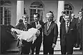 President Richard Nixon sparing the turkey presented to him, 1971