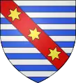 Arms of Richard de Valoines: Barruly of 14 argent and azure on a bend gules three mullets of six points or (1285)