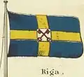 Flag of Riga given by the Swedish King variant, according to the Johnson's new chart of national emblems, 1868.