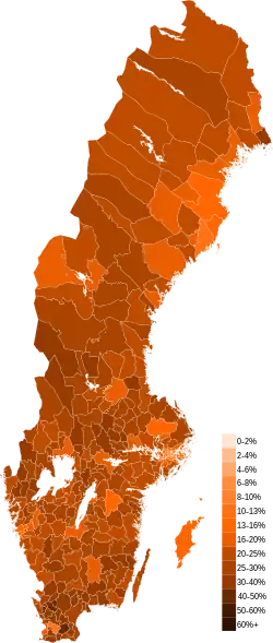 Map results for the Sweden Democrats (SD)