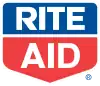 The words "Rite" and "Aid" written in white, all-capitals text, inside of a pentagon. The top half of the pentagon, containing the word "Rite", is blue, while the bottom half, containing the word "Aid", is red.