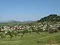 View of Rizoma looking North West from Bordovoullo hill. Tzougza hill visible at right of photo; Theopetra visible in the background; Meteora in the distance.