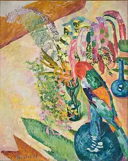 Robert Delaunay, 1907, Still Life with a Parrot, oil on canvas, 82.5 x 66.5 cm, Unterlinden Museum. Another version of that painting belongs to the Thyssen-Bornemisza Museum.