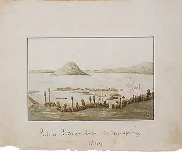 Pah on Rotorua Lake with Hot Springs, 1849