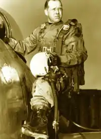 Robert Baldwin on the wing of an F-86 Sabrejet