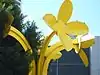 Bright yellow steel sculpture at Darling Harbour, Sydney