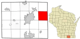 Location of the Town of Johnstown in Rock County and the state of Wisconsin.