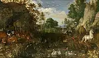 Haarlem – Roelant Savery, Garden of Eden, a typical subject, 1622.  Rudolf also had large menageries, including a dodo, seen in many paintings.