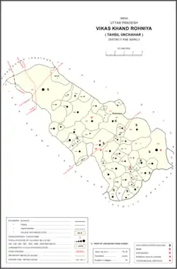 Map showing Bachhaiyapur (#181) in Rohaniya CD block