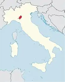 Locator map for diocese of Parma, central Po valley, south of the river