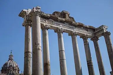 Roman Ionic columns of the Temple of Saturn, Rome, with diagonal volutes, unknown architect, 3rd of 4th century AD