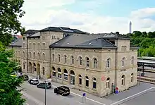 Rottweil station with ThyssenKrupp Test Tower in the background