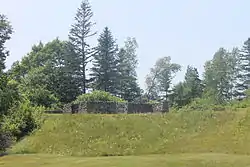 Ruined stone structure in a bastion of Fort George, possibly a magazine reconstructed in the 1960s