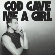 A black-and-white photograph of Russell Dickerson standing and turned to the side in front of the song title in black