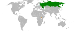 Map indicating locations of Russia and Uganda