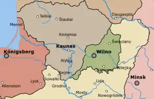 Territory of the Republic of Central Lithuania (green).