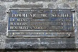 A distance plaque in Ségrie