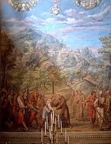 St. Francis receives men and women into the Third Order of Penance, at Cannara; painting by Baldassare Croci (1602-1603)