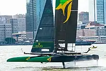 The championship-winning Australian team at the New York Sail GP.