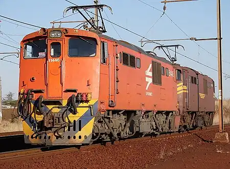 No. E1446 in Spoornet orange livery at Sentrarand Yard, Gauteng, 8 October 2009