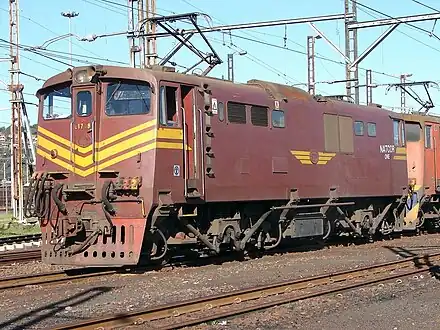 No. E1798 in SAR Gulf Red & whiskers livery at Bayhead, Durban, 8 August 2007