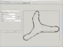 Screenshot of a GUI program, displaying a track outline and - on the left - a "Properties" window.