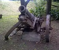 A German 15 cm sFH 02 howitzer, captured in South West Africa during World War I, is on display in Grosvenor Park in Kei Mouth.