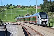 SOB RABe 526 (FLIRT-III) S-Bahn set at Stattel-Aegeri station