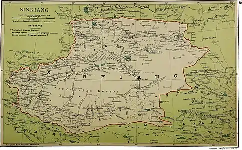 Map including Shule (labeled as Yangishahr) (1917)