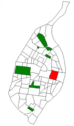 Location (red) of Downtown West within St. Louis